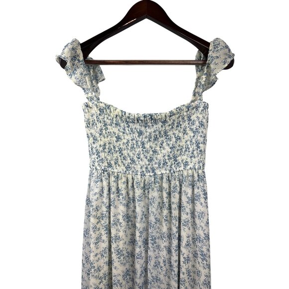 Women’s Aakaa Small White Maxi Dress with Blue Floral Pattern - Picture 4 of 7